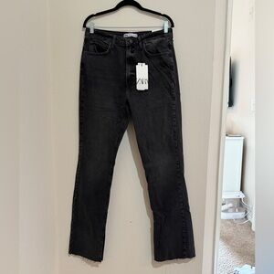 Zara Women’s Black Slim Flare Raw Split Hem Denim Jeans